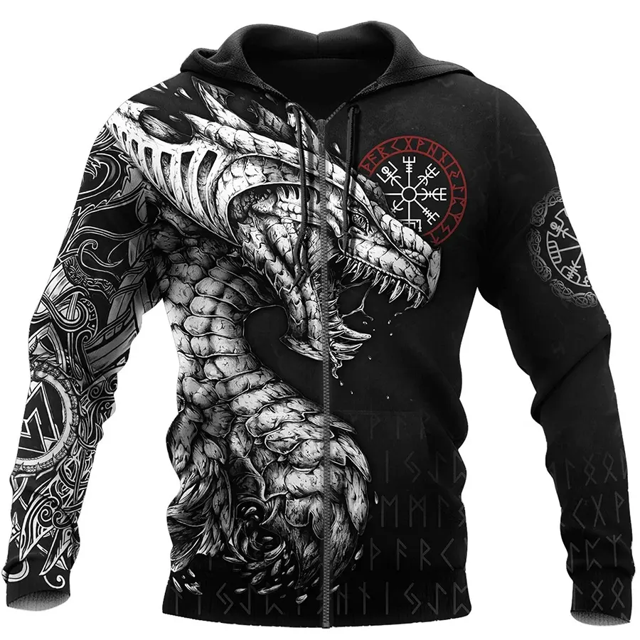 Viking Hoodie Jormungandr Art and Norse Compass