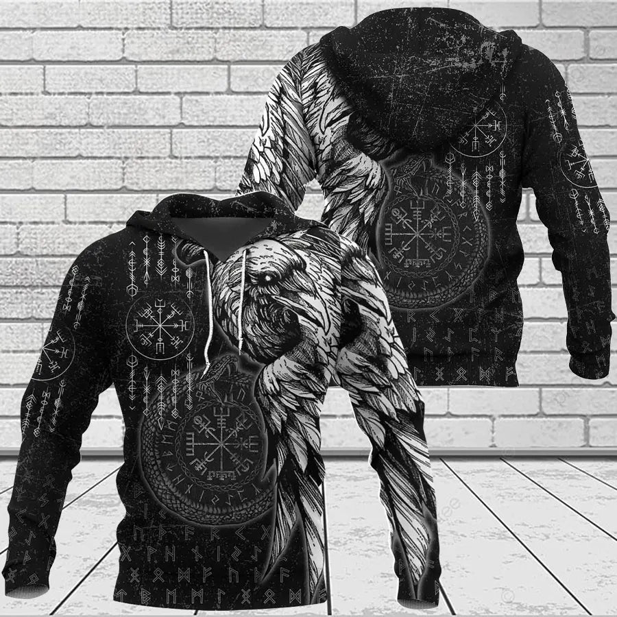 Viking Hoodie Norse Raven and Jormungandr Symbol Norse Myth