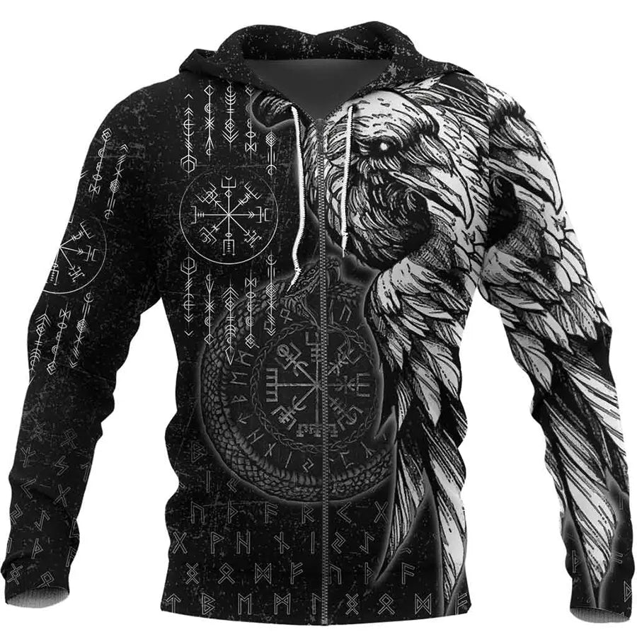 Viking Hoodie Norse Raven and Jormungandr Symbol Norse Myth