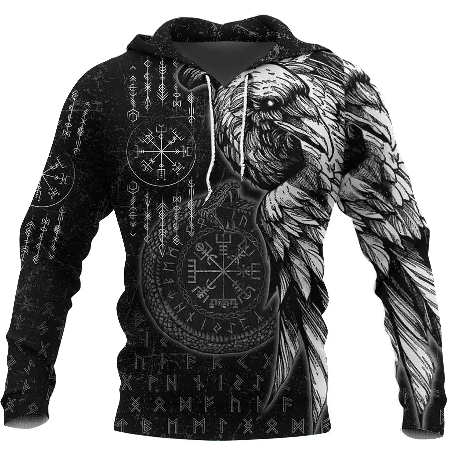 Viking Hoodie Norse Raven and Jormungandr Symbol Norse Myth