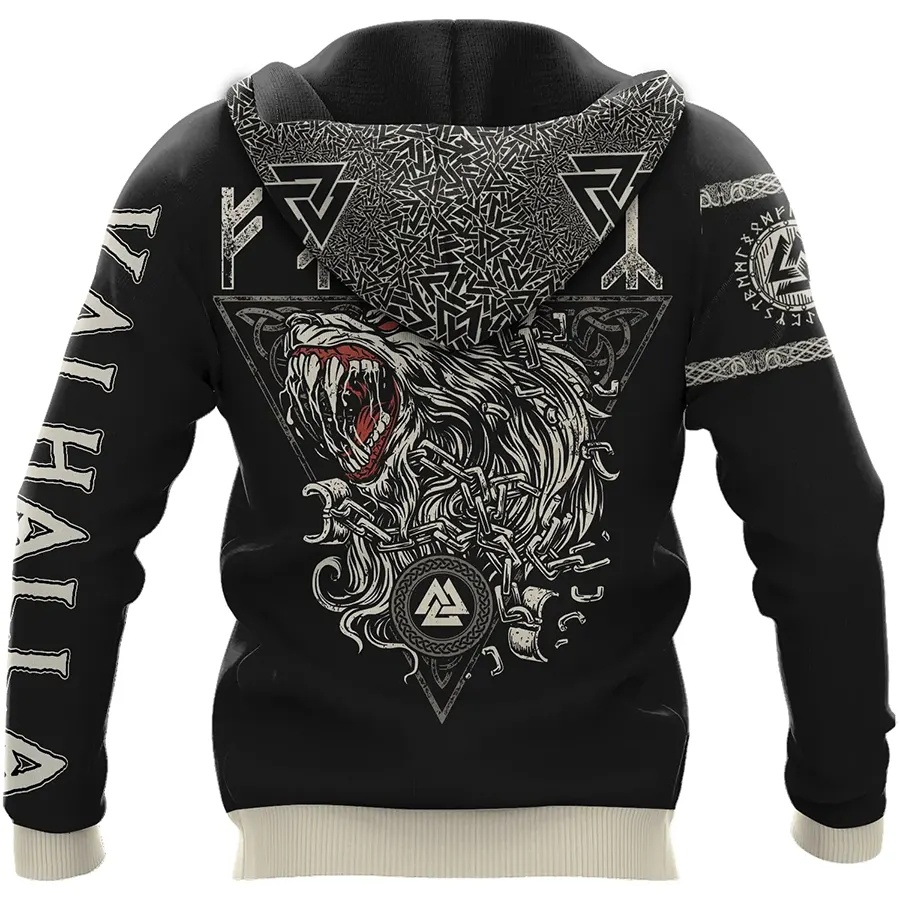 Viking Hoodie Norse Raven and Norse Wolf Art