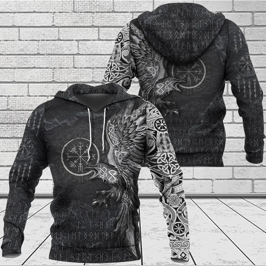 Viking Hoodie Norse Raven and Vegvisir Symbol Norse Path