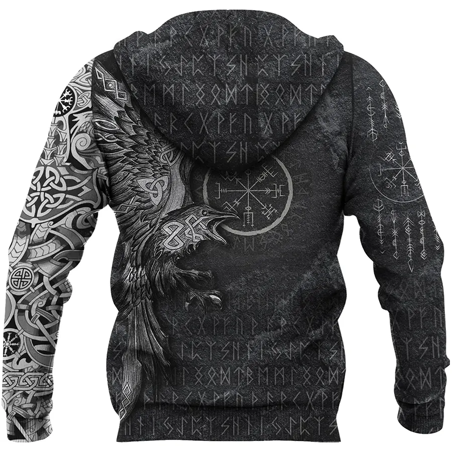 Viking Hoodie Norse Raven and Vegvisir Symbol Norse Path
