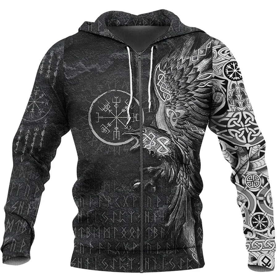 Viking Hoodie Norse Raven and Vegvisir Symbol Norse Path