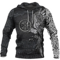 Viking Hoodie Norse Raven and Vegvisir Symbol Norse Path