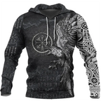 Viking Hoodie Norse Raven and Vegvisir Symbol Norse Path