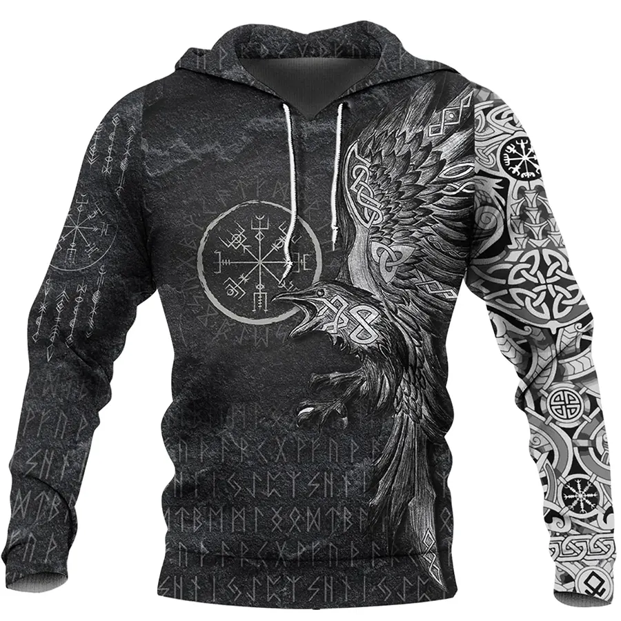 Viking Hoodie Norse Raven and Vegvisir Symbol Norse Path