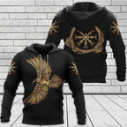 Viking Hoodie Norse Raven Design in Gold