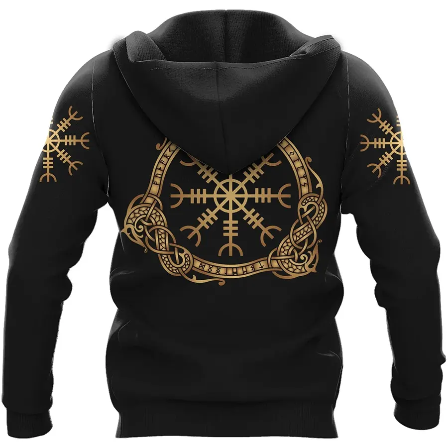 Viking Hoodie Norse Raven Design in Gold