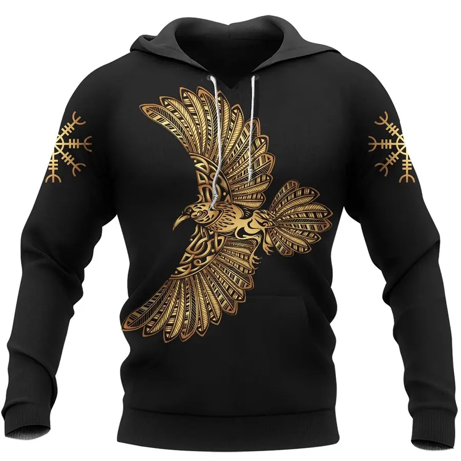 Viking Hoodie Norse Raven Design in Gold
