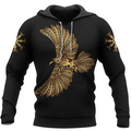 Viking Hoodie Norse Raven Design in Gold