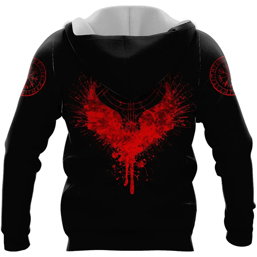 Viking Hoodie Norse Raven Design with Flaming Spirit