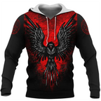 Viking Hoodie Norse Raven Design with Flaming Spirit