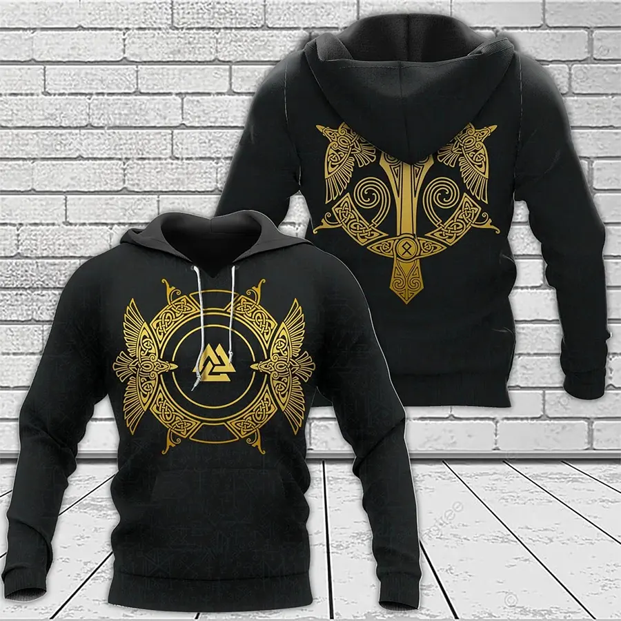 Viking Hoodie Norse Raven Valknut Viking Celtic Gold