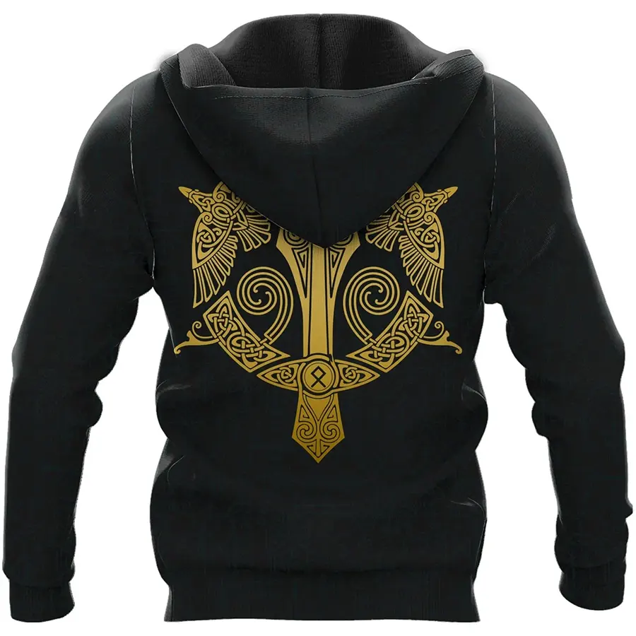 Viking Hoodie Norse Raven Valknut Viking Celtic Gold