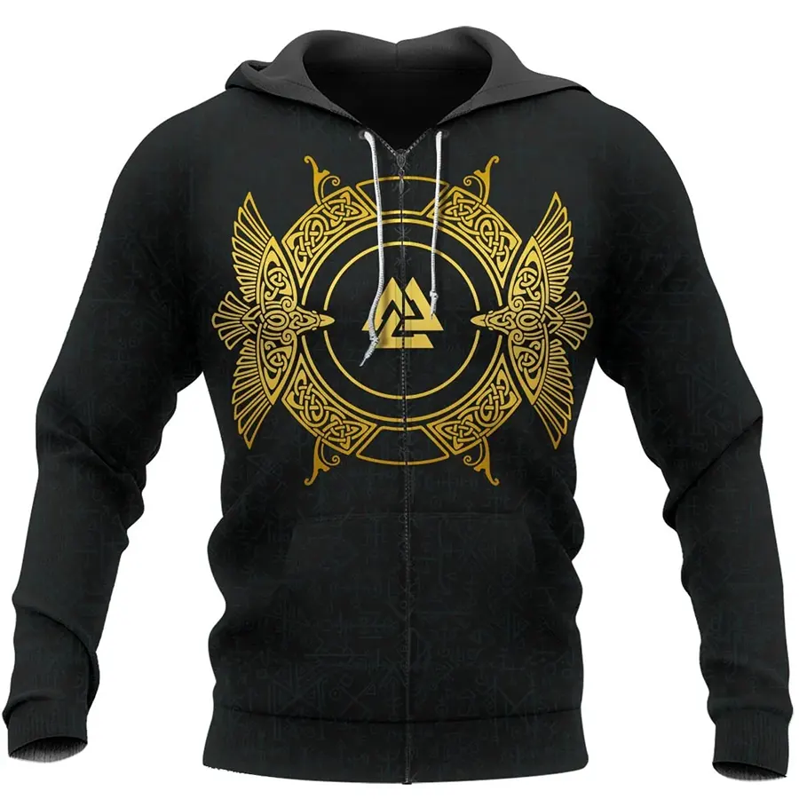 Viking Hoodie Norse Raven Valknut Viking Celtic Gold