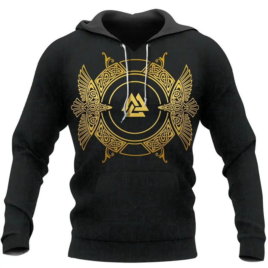Viking Hoodie Norse Raven Valknut Viking Celtic Gold
