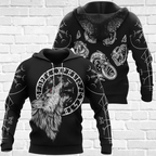 Viking Hoodie Norse Wolf Art and Vegvisir Symbol