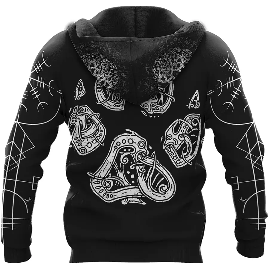 Viking Hoodie Norse Wolf Art and Vegvisir Symbol