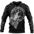 Viking Hoodie Norse Wolf Art and Vegvisir Symbol
