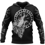 Viking Hoodie Norse Wolf Art and Vegvisir Symbol