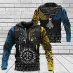 Viking Hoodie Norse Wolf Vegvisir Symbol and Viking Celtic Raven
