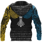 Viking Hoodie Norse Wolf Vegvisir Symbol and Viking Celtic Raven