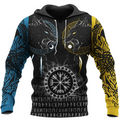 Viking Hoodie Norse Wolf Vegvisir Symbol and Viking Celtic Raven