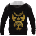 Viking Hoodie Raven and Yin Yang Wolf Yggdrasil Gold