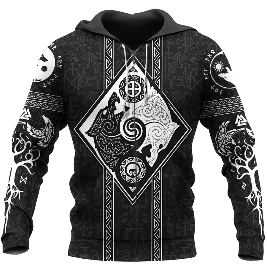 Viking Hoodie Skoll and Hati with Viking Celtic Art