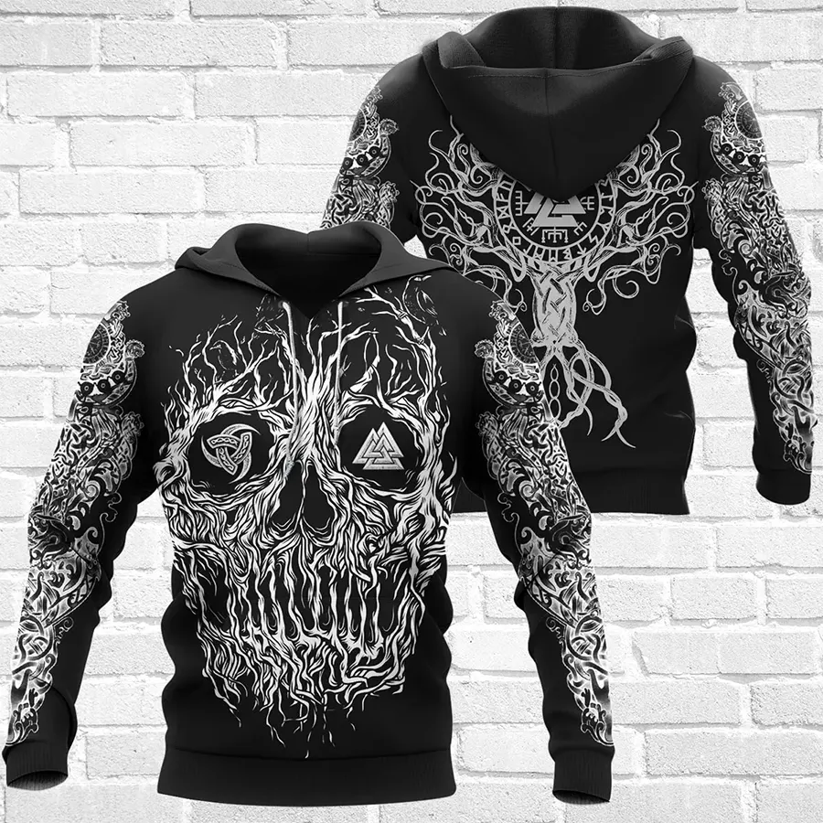 Viking Hoodie Skull Celtic Tree of Life Fusion