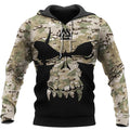 Viking Hoodie – Skull Hoodie With Camouflage Pattern, Skull Warrior And Valknut Symbol