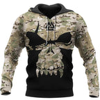 Viking Hoodie – Skull Hoodie With Camouflage Pattern, Skull Warrior And Valknut Symbol