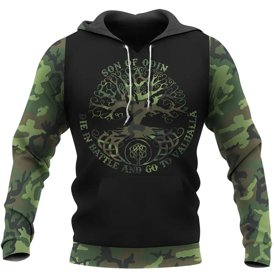 Viking Hoodie Son Of Odin Tree of Life Symbol Camo Legacy