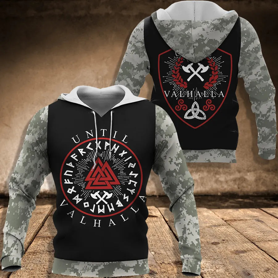 Viking Hoodie Until Valhalla Valknut and Rune Axe Camo Warrior