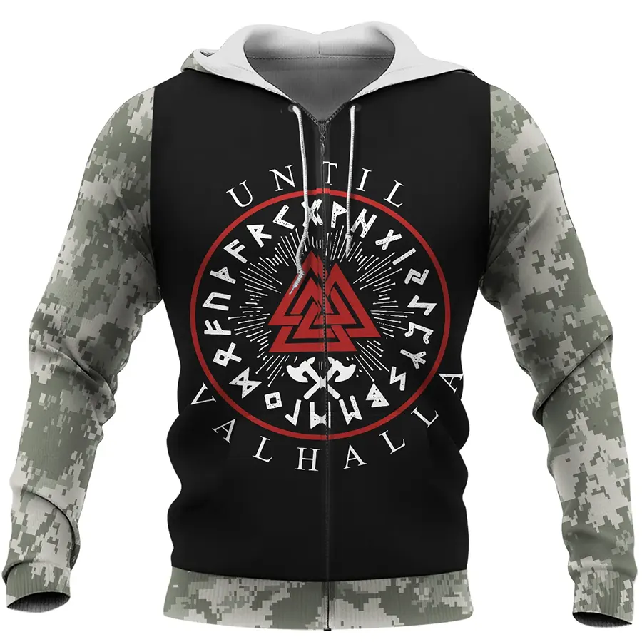 Viking Hoodie Until Valhalla Valknut and Rune Axe Camo Warrior