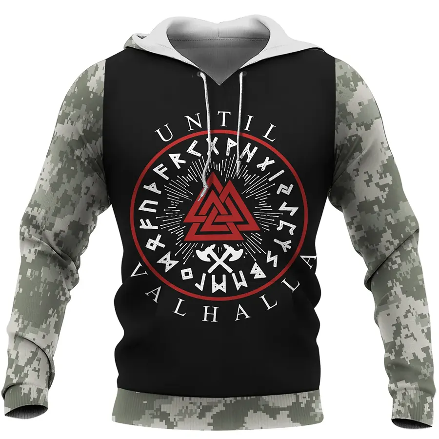 Viking Hoodie Until Valhalla Valknut and Rune Axe Camo Warrior