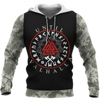 Viking Hoodie Until Valhalla Valknut and Rune Axe Camo Warrior