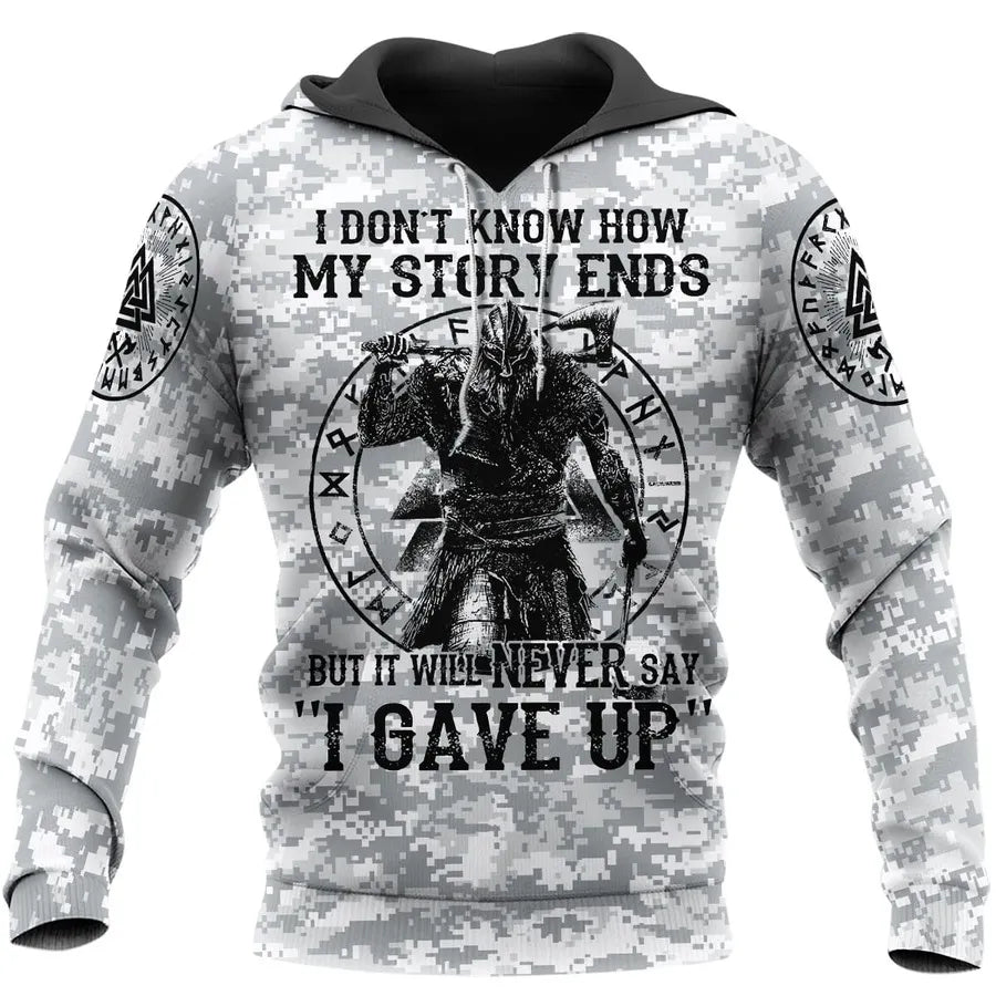 Viking Hoodie – Valknut Rune – Warrior Never Give Up