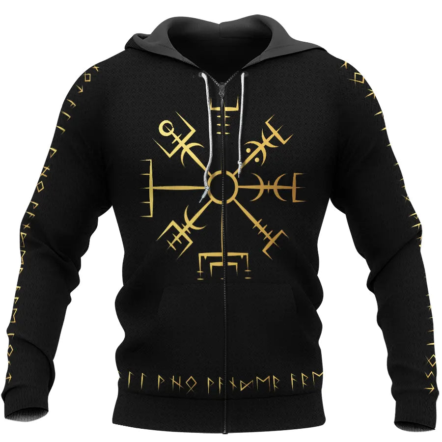 Viking Hoodie Vegvisir Viking Compass Gold Metallic