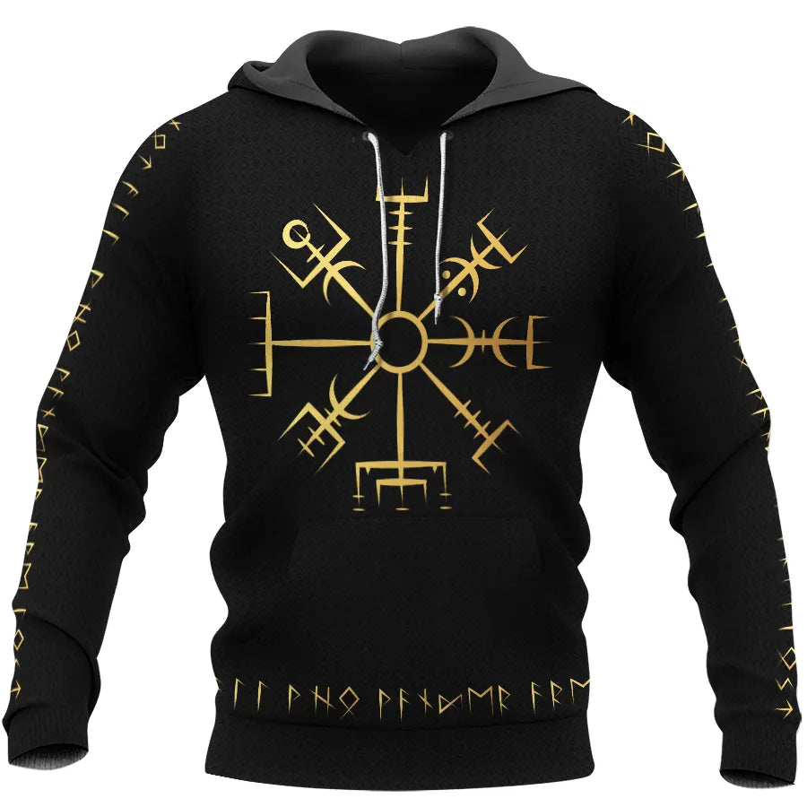 Viking Hoodie Vegvisir Viking Compass Gold Metallic