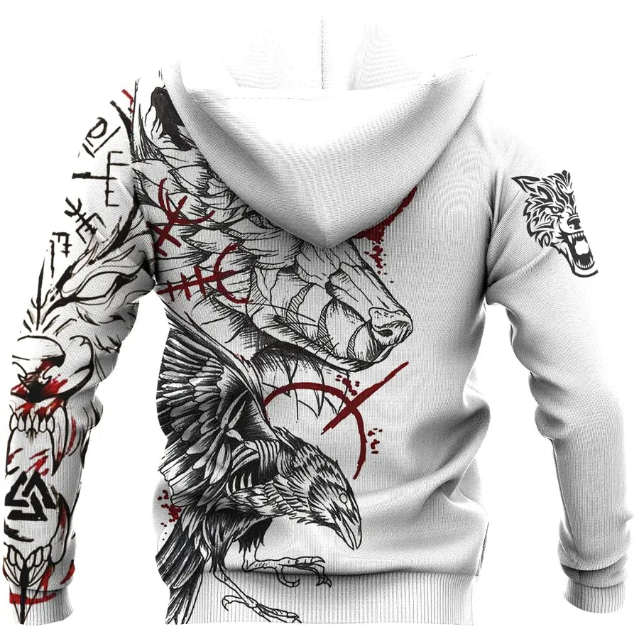 Viking Hoodie Norse Raven and Norse Wolf Symbol Balance