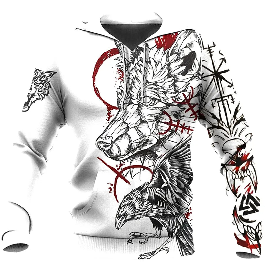 Viking Hoodie Norse Raven and Norse Wolf Symbol Balance