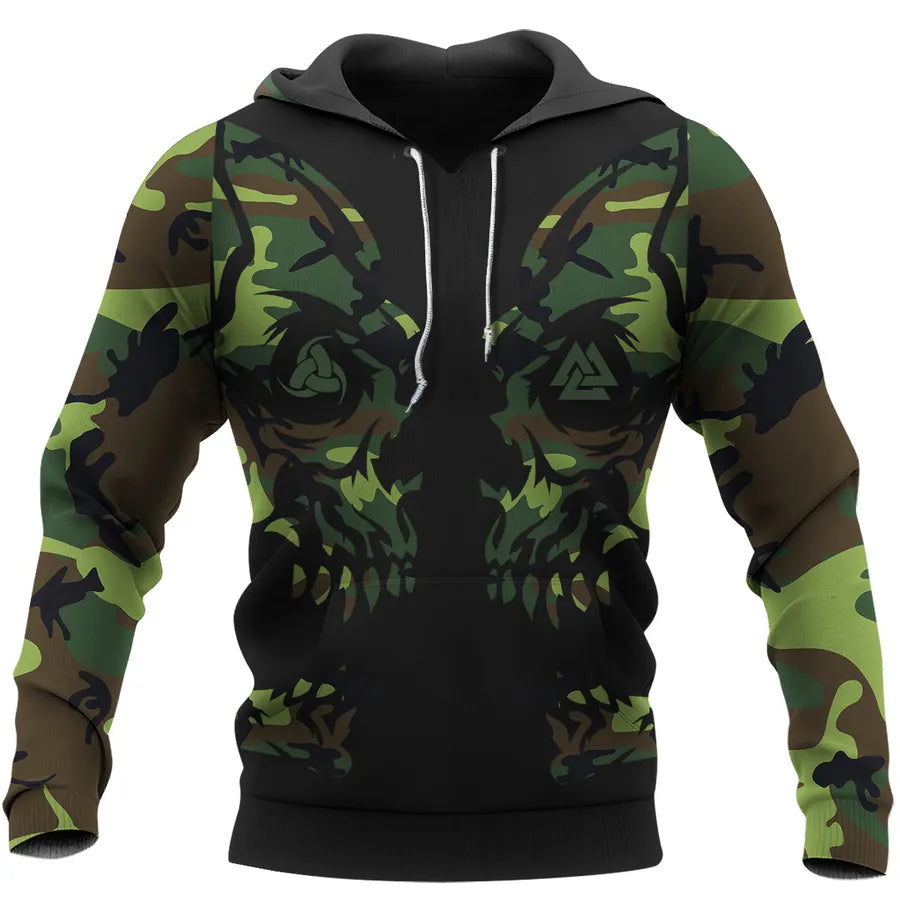 Viking Hoodie – Viking Skull Art – Triple Horn – Valknut Art Power
