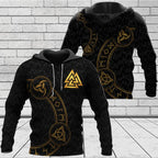 Viking Hoodie Viking Valknut Rune and Triple Horn Norse Legacy
