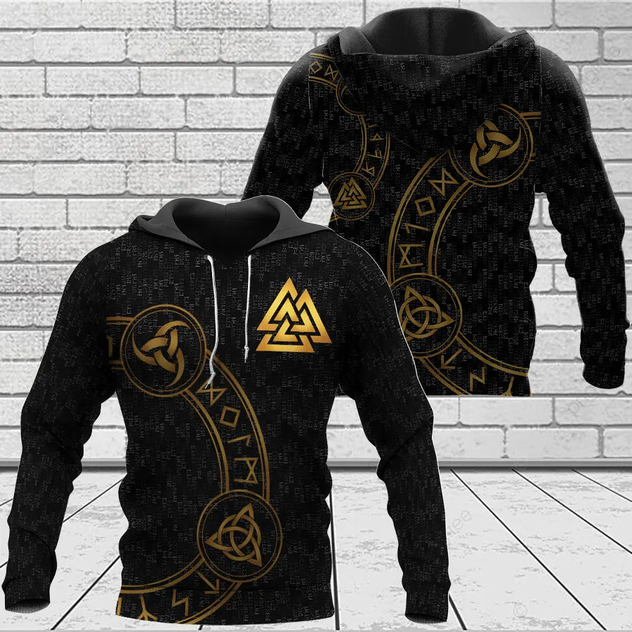 Viking Hoodie Viking Valknut Rune and Triple Horn Norse Legacy