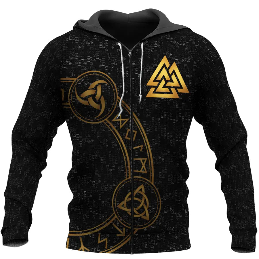 Viking Hoodie Viking Valknut Rune and Triple Horn Norse Legacy