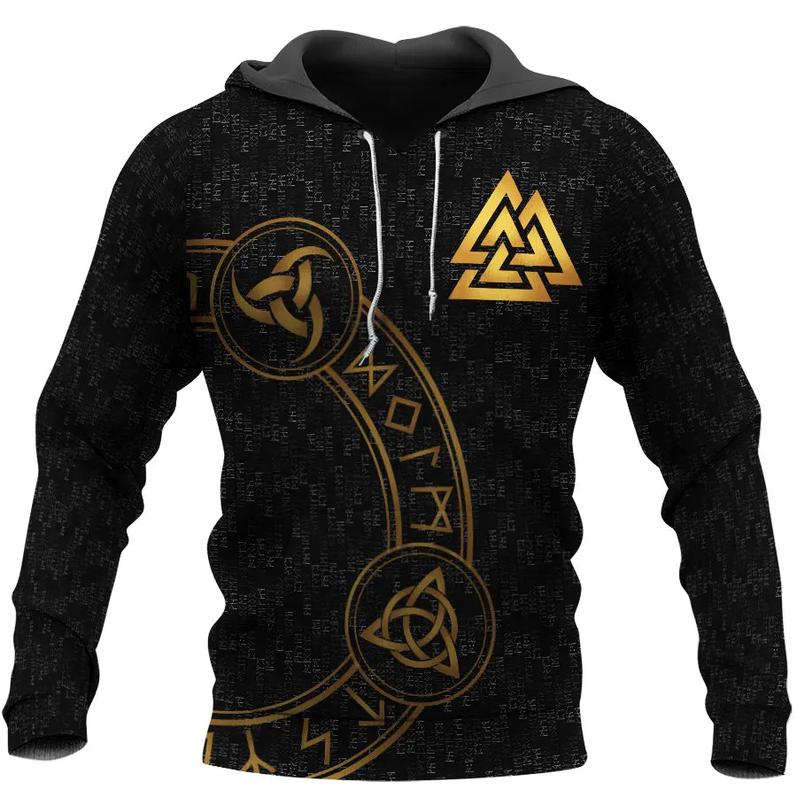 Viking Hoodie Viking Valknut Rune and Triple Horn Norse Legacy