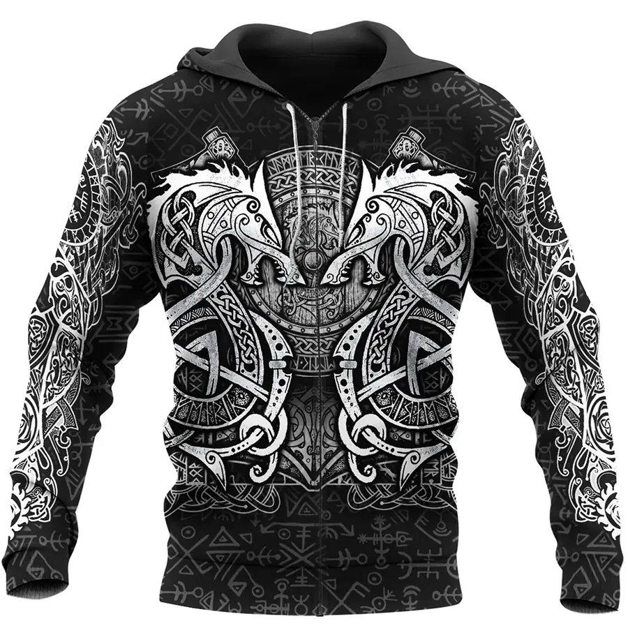 Viking Hoodie Warrior Fenrir Symbol Norse Raven Mjolnir Art