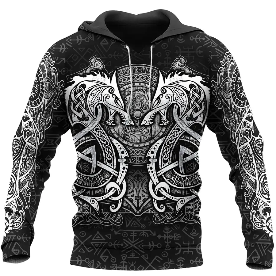 Viking Hoodie Warrior Fenrir Symbol Norse Raven Mjolnir Art